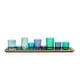 preview thumbnail 7 of 32, Wood Tray with 9 Blue & Green Glass Votive Holders