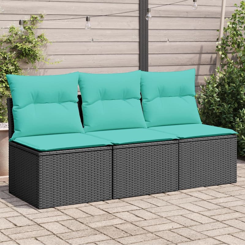 vidaXL Patio Furniture with Cushions Seating Poly Rattan Brown/Gray/Black - 67.7 x 24.4 x 27.7