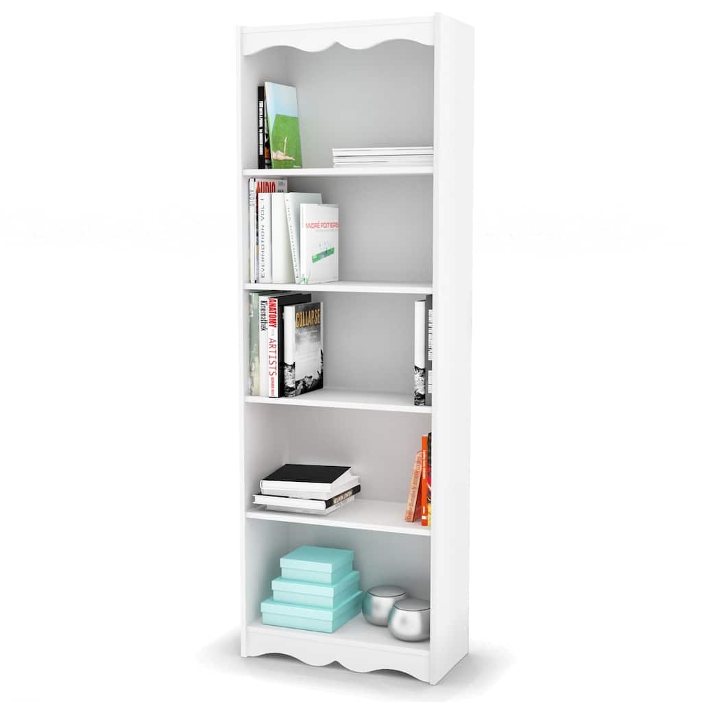 72" Tall White Wood Bookcase with Arched Open Back Slim Space-Saving Shelf for Home or Office - 72" H x 24" W x 12" D