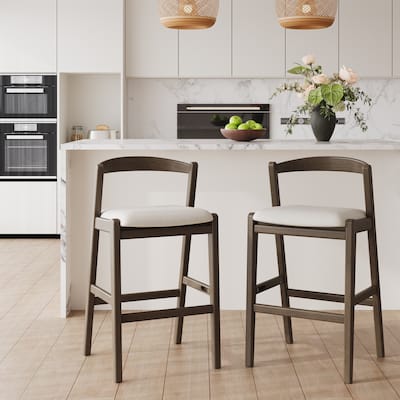 Christopher Knight Home - Ravenswood Rubber Wood Bar Stool with Fabric Upholstered Cushion（Set of 2）