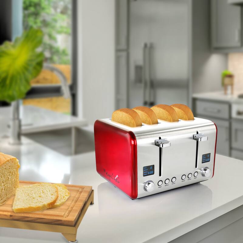 MegaChef 4 Slice Toaster in Stainless Steel Red