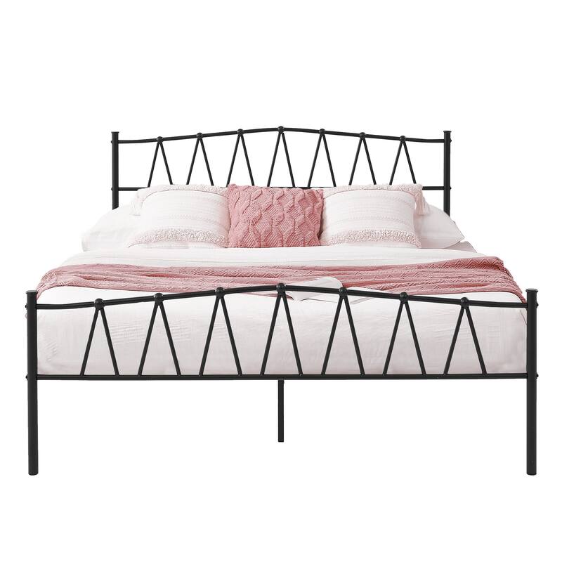 VECELO Metal Platform Bed Frame Twin Full Queen Size, Heavy Duty No Box Spring Needed Bed with Headboard, 13.7" Storage, Black