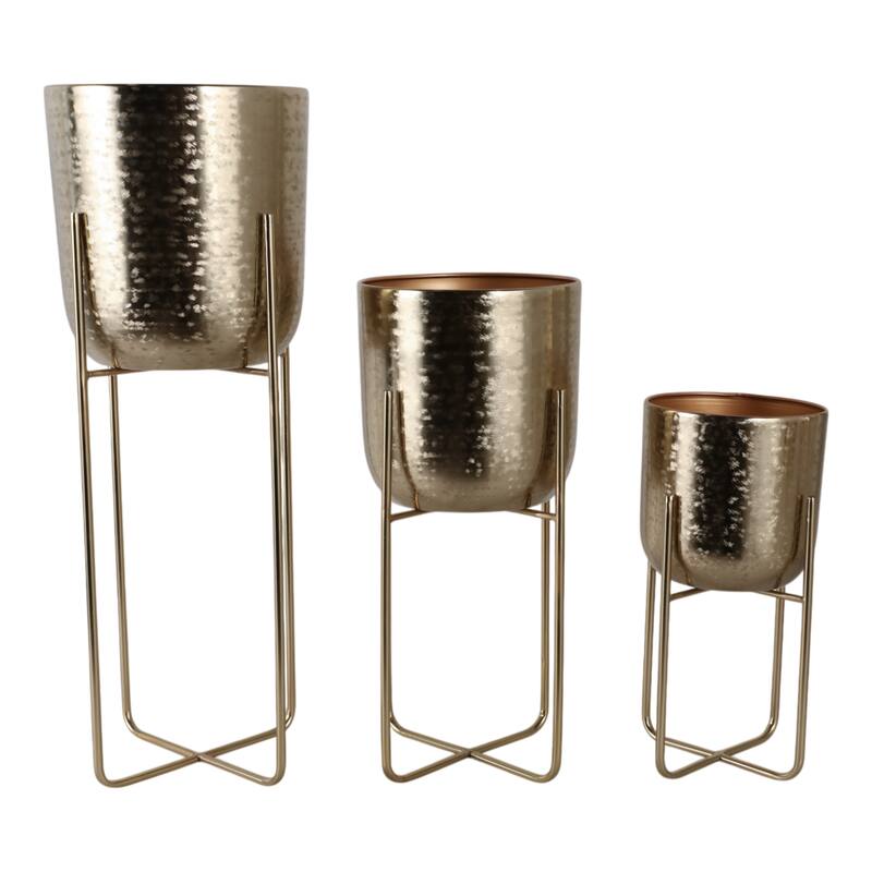 Metal Planters Hammered Design Modern Geometric Stands (Set of 3)