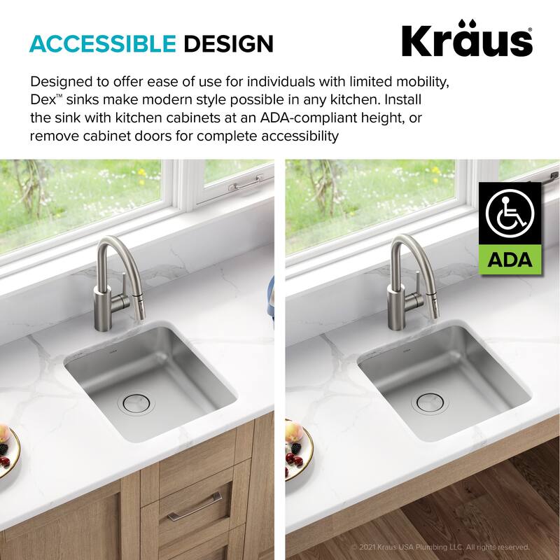 Kraus Dex 17" Undermount Single Basin 16 Gauge Stainless Steel Kitchen