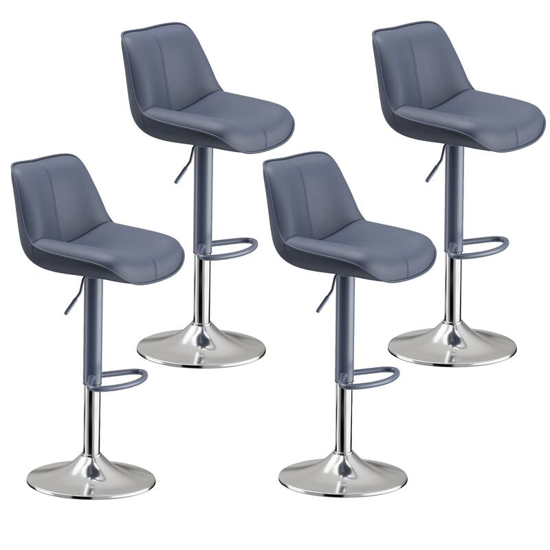 Bar Stools Adjustable Swivel Faux Leather Barstools with Footrests - Blue - Set of 4