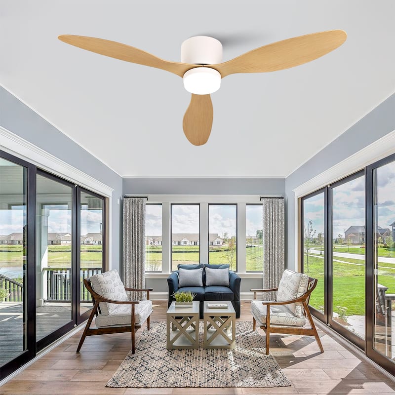 52-inch Ceiling Fan with Light, Ultra-Slim Flush-Mount Design, 3 ABS Plastic Blades, Remote Control Included