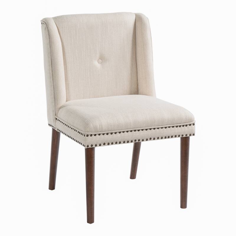 Christopher Knight Home - Light Luxury Upholstered Dining Chair with Rivet Trim & Rubber Wood Legs