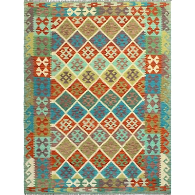 Flatweave Qadeer Red/Turquoise Rug - 5'7" x 7'10"