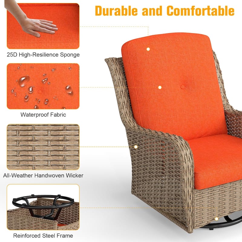 7 Pieces Patio Furniture Set with Swivel Rocking Chair, Coffee Table, Side Table for Backyard, Garden, Navy Blue/Beige/Orange