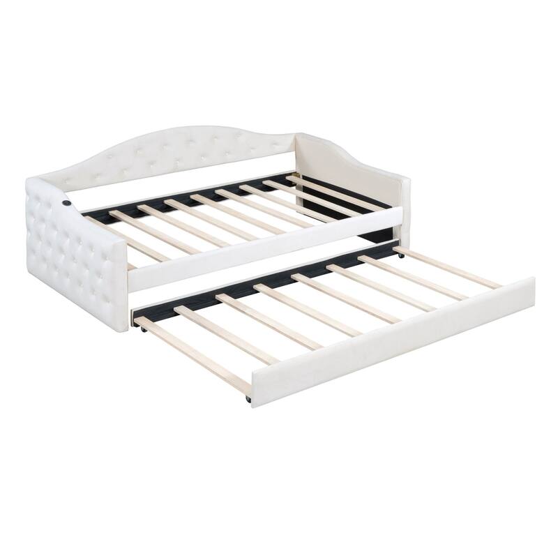 Tufted Upholstered Sofa Bed with Tray