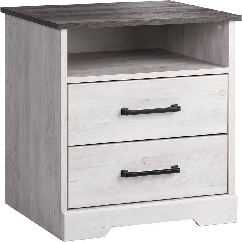 Nightstand with 2 Drawers - Washed White - 2-drawer