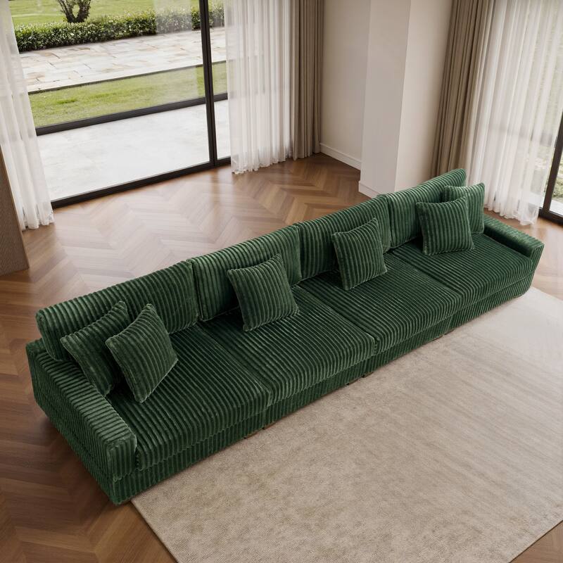 Modular Cotton Flannel Plush Sectional Sofa with Ottomans