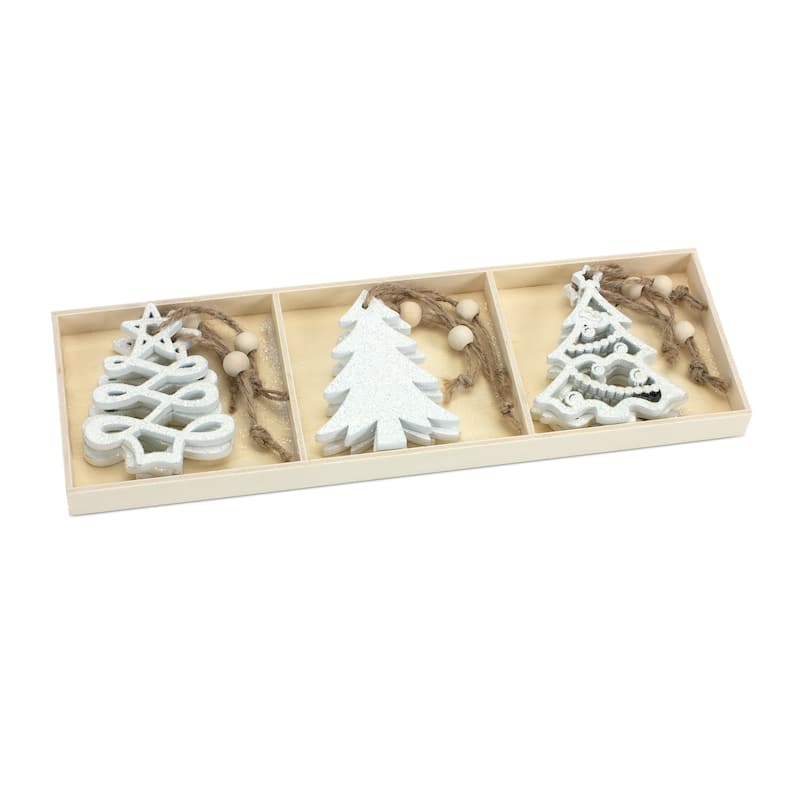 Set of 9 White Christmas Tree Ornaments 3"
