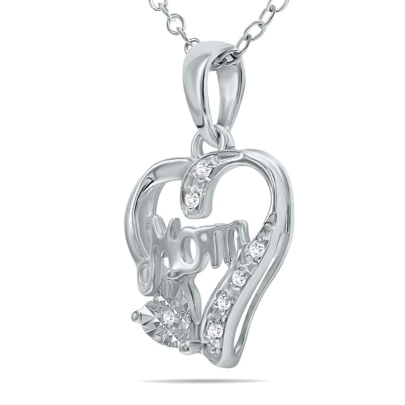 Marquee Diamond Accent Mom Heart Necklace in .925 Sterling Silver