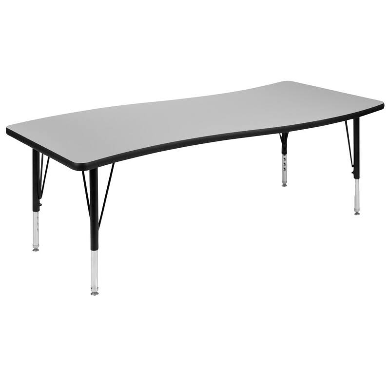 3 Piece 86" Oval Wave Flexible Grey Kids Adjustable Activity Table Set