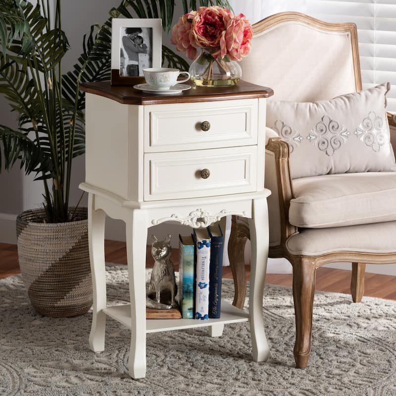Baxton Studio Darla Classic and Traditional French White and Cherry Brown Finished Wood 2-Drawer End Table