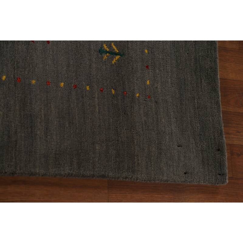 Grey Tribal Gabbeh Oriental Area Rug Handmade Wool Carpet - 6'7"x 9'9"