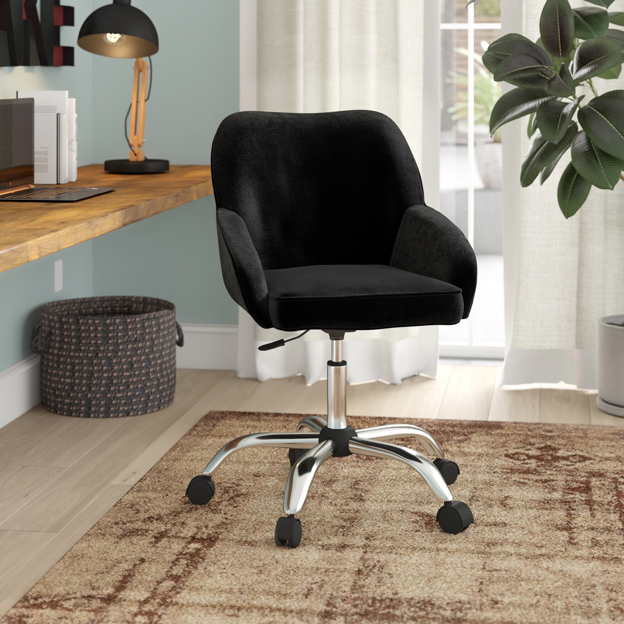 Belleze Office Chair Task Desk Adjustable Swivel Height Velvet Black Standard Overstock 17914706