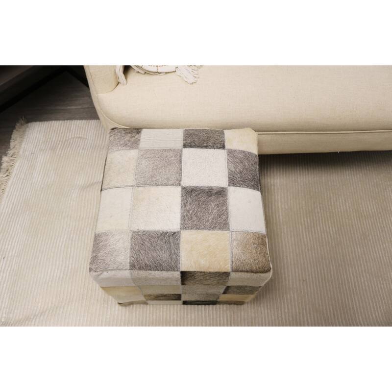 Home&Manor Seville 16" Cowhide Leather Cube Pouf