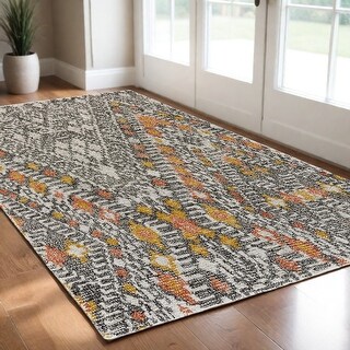 HomeRoots 2' X 3' Gray Ivory And Orange Wool Geometric Tufted Handmade ...