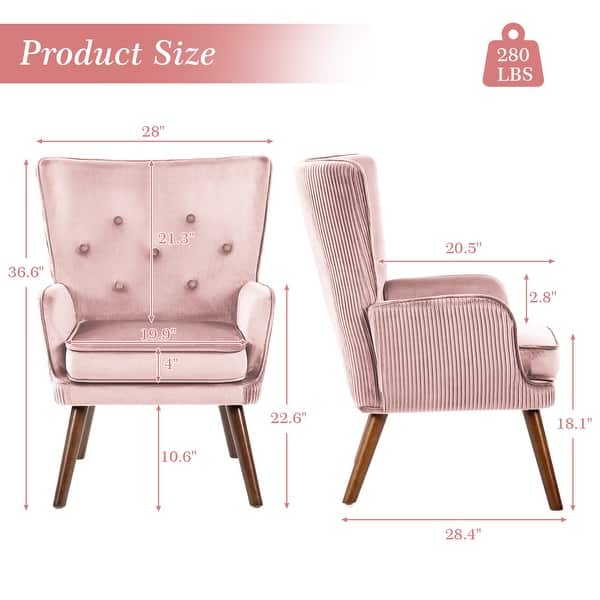dimension image slide 1 of 6, Modern Upholstered Velvet Wingback Accent Arm Chair, Set of 2 - 36.6" H x 28" W x 28.4" D