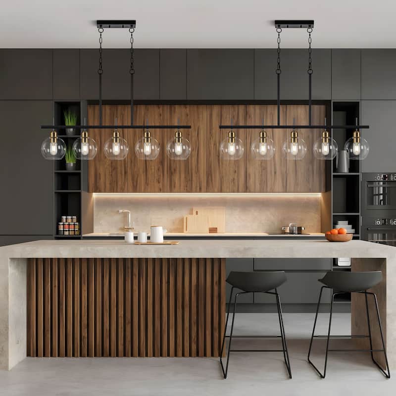 Starsky 5-Light Modern Kitchen Island Linear Pendant Light with Clear Globe Glass Shades
