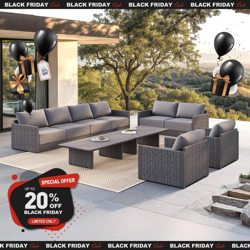 PURPLE LEAF Sanori Sectional Sofa Patio Conversation Set with Grey Ottoman and Cushion for Poolside Graden Couch