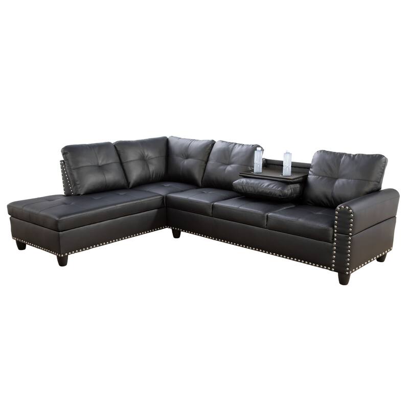 Black Faux Leather Synthetic Leather 3-Piece Sofa Set