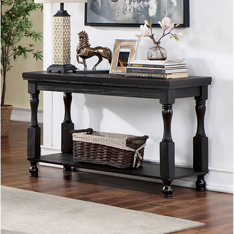 1pc SOFA TABLE Open Bottom Shelf Plank Style Table Top - Antique Black