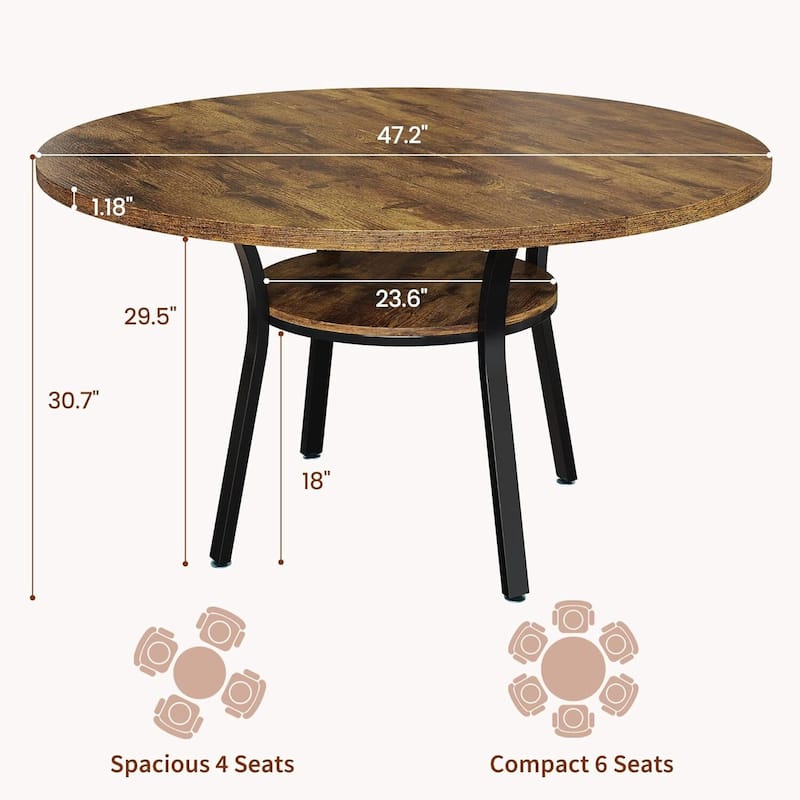 47" Round Kitchen Dining Table with Storage Shelf for Kitchen, Living Room (Table Only)