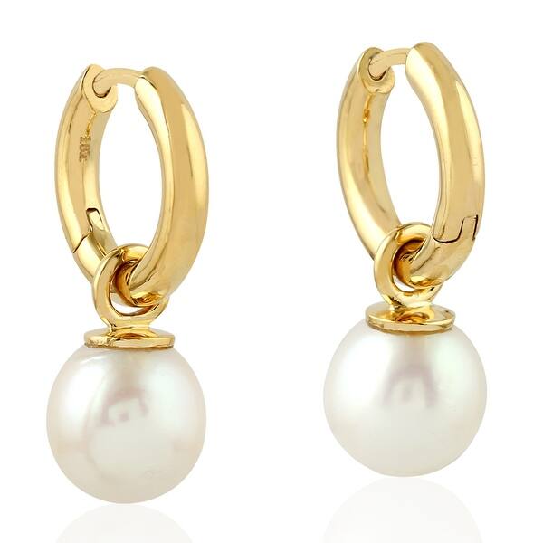 Shop 18k Yellow Gold Designer Pearl Dangling Earrings Pearl Jewelry Overstock 30019017