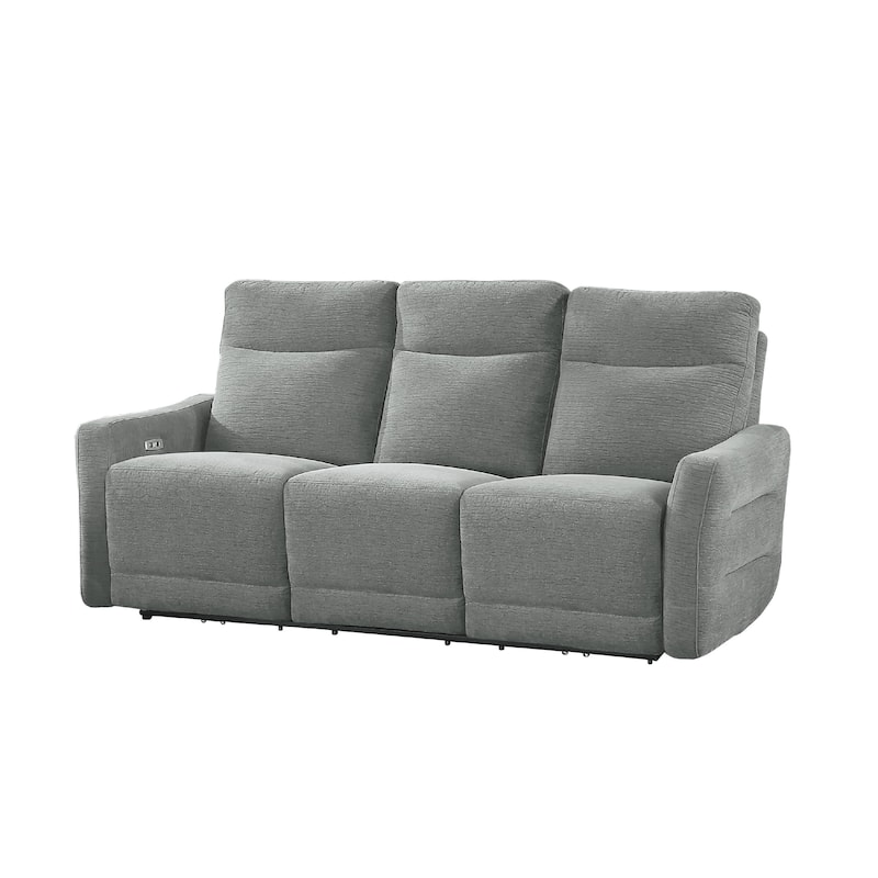 Eddie Power Double Reclining Sofa w USB, Lay Flat, Dove Gray Chenille
