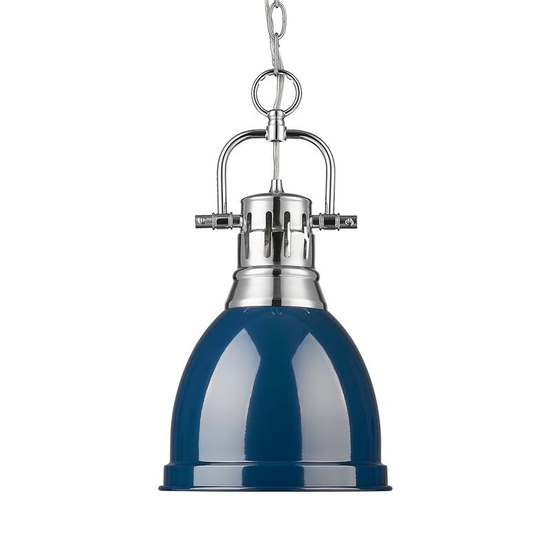 Yep by Golden Lighting Duncan 1-light 9in Chain Hung Pendant in Chrome and Navy Blue shade