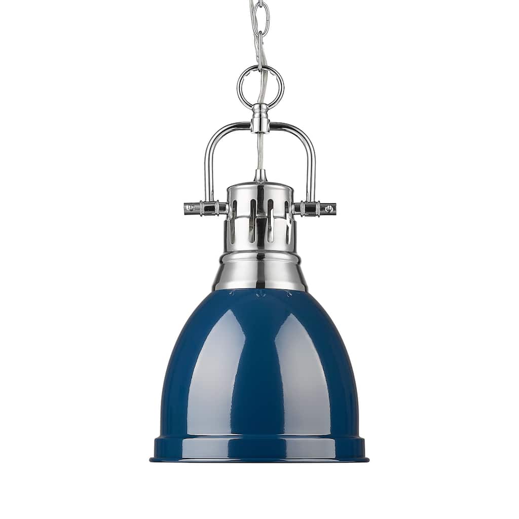 Yep by Golden Lighting Duncan 1-light 9in Chain Hung Pendant in Chrome and Navy Blue shade