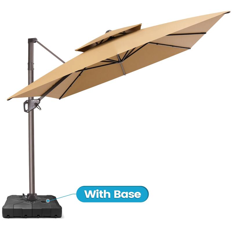 11 × 9 ft Outdoor Patio Cantilever Offset Dual Top Umbrella with Base