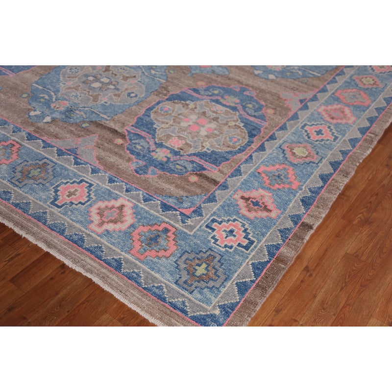 Hand Knotted Oriental 100% Wool Carpet Transitional Geometric Brown Oushak Area Rug - 12' 6'' X 8' 6''