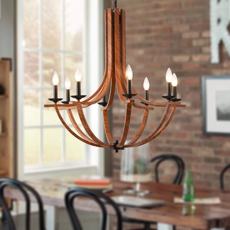 Rustic Candle Style Chandeliers Black and Faux Wood Chandelier - 29.9x29.9x101.3in