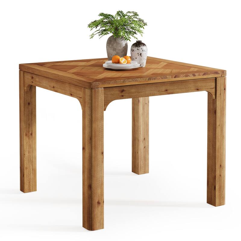 Solid Wood Dining Table, Square Kitchen Table with 3D Textured Top for Living/Dining Room