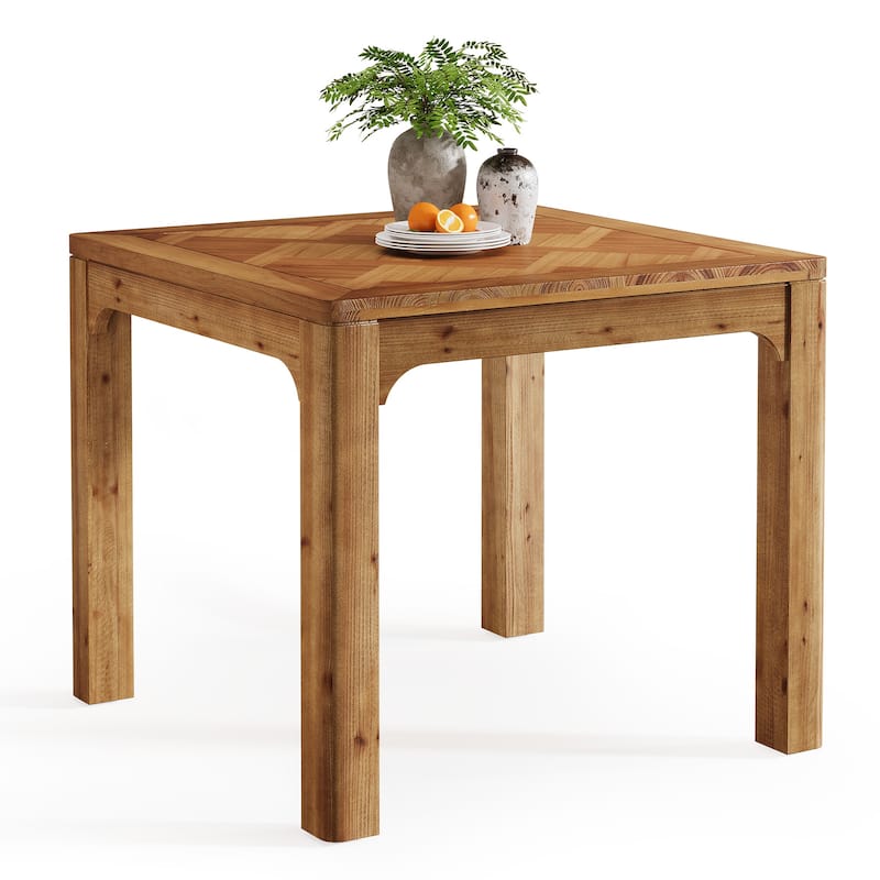 Square Solid Wood Dining Table, Kitchen Table with 3D Textured Top for Living/Dining Room