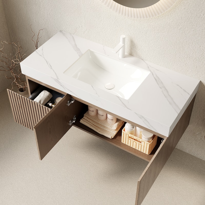 Floating Bathroom Vanity with Sintered Stone Top and Undermount Ceramic Basin