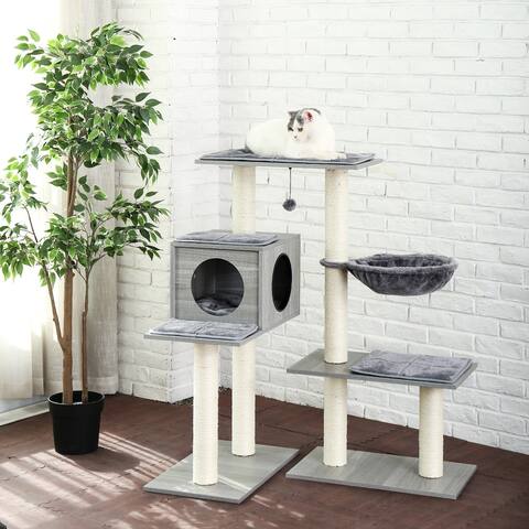 43.3" H Cat Tower with Sisal Scratching Posts Nest - Gray - N/A