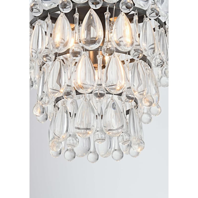 Viviana Antique Black 4-light Crystal Teardrop Round Chandelier - 14 inches in diameter x 19.5 inches H