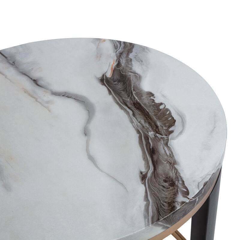 Best Master Furniture Aldora Icelandic Ivory Marble End Table with Espresso Wood Base and Gold Sled Trim