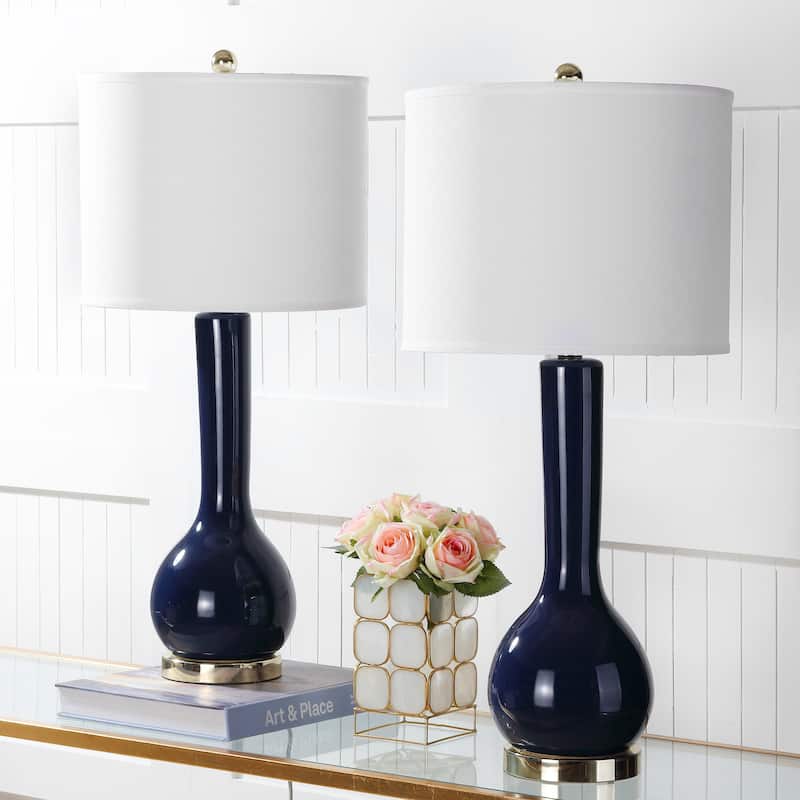 SAFAVIEH Lighting Brigid 31-inch Long Neck Ceramic White Table Lamp (Set of 2) - 14"x14"x30.5" - 14Wx14Dx31H