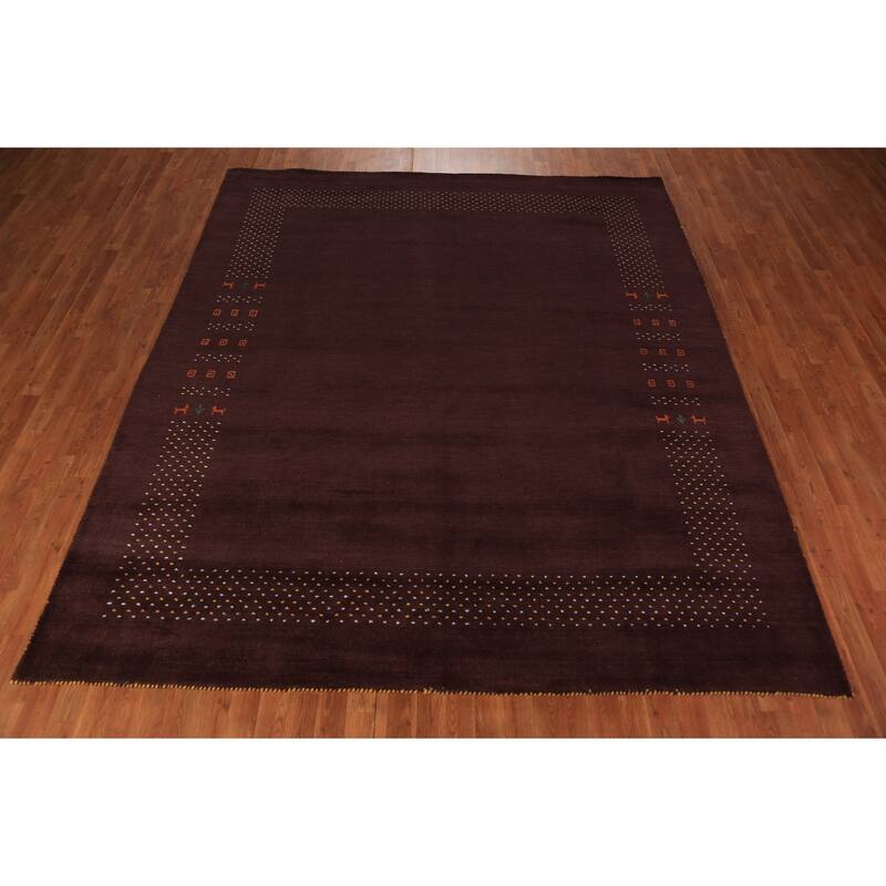 Brown Gabbeh Area Rug Handmade Oriental Wool Carpet - 8'1" x 9'8"