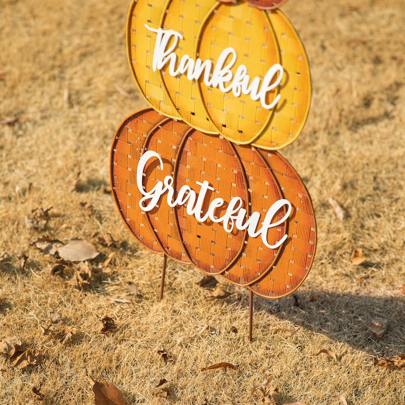 Glitzhome Fall Thanksgiving Metal Turkey Pumpkins Yard Stake