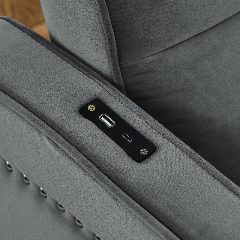 53" Foam Adjustable Loveseat Sofa Bed with Pull-Out Bed, USB/Type-C Charging, Copper Nail Trim, and Arm Storage Pockets