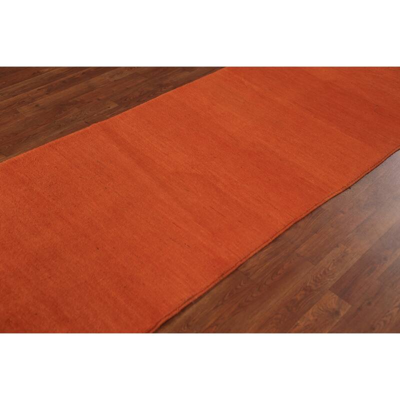 Solid / Modern Gabbeh Runner Rug Hand-Knotted Wool Carpet - 3'0" x 9'9"