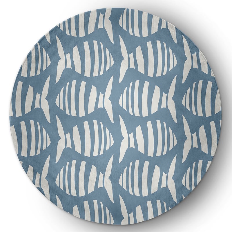 Swimming School Nautical Indoor/Outdoor Rug - Dusty Smoke - 5' Round