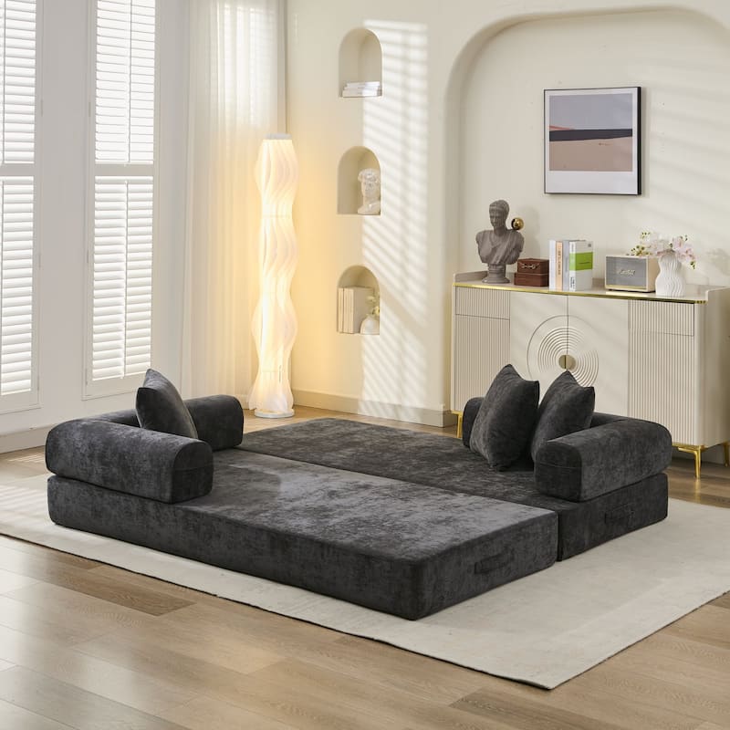Comfy Convertible Folding Mattress Couch,Floor Sofa Bed, Chenille Floor Sofa With Armrest, Floor Sofa Lounge Couch